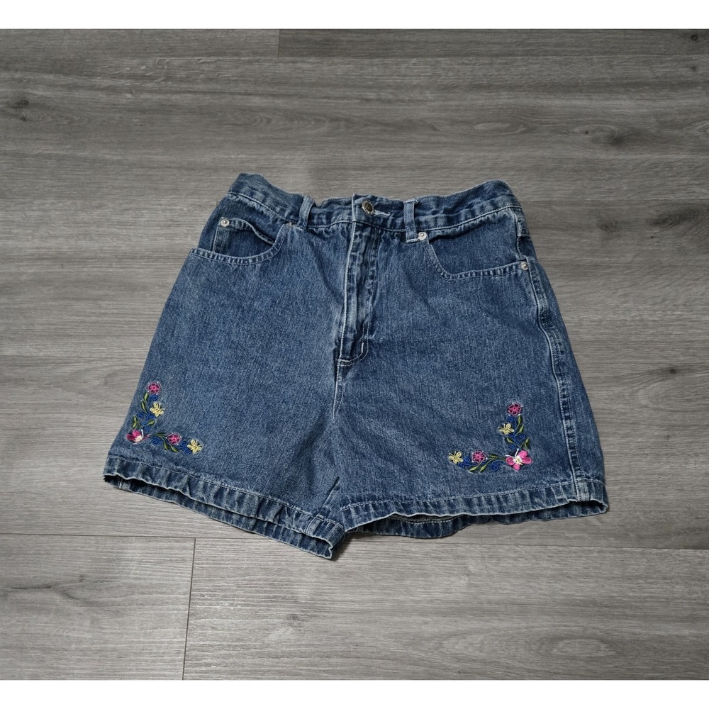 Vintage Y2K Northern Getaway Girls Floral Embroidered Denim Shorts Junior Sz 14‎